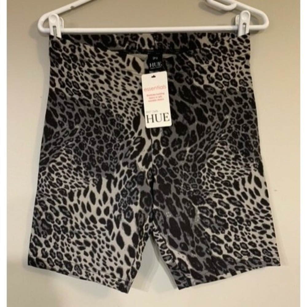 HUE Women's Cotton Mid Thigh Bike Shorts - Wavy Leopard Black Size Medium NWT